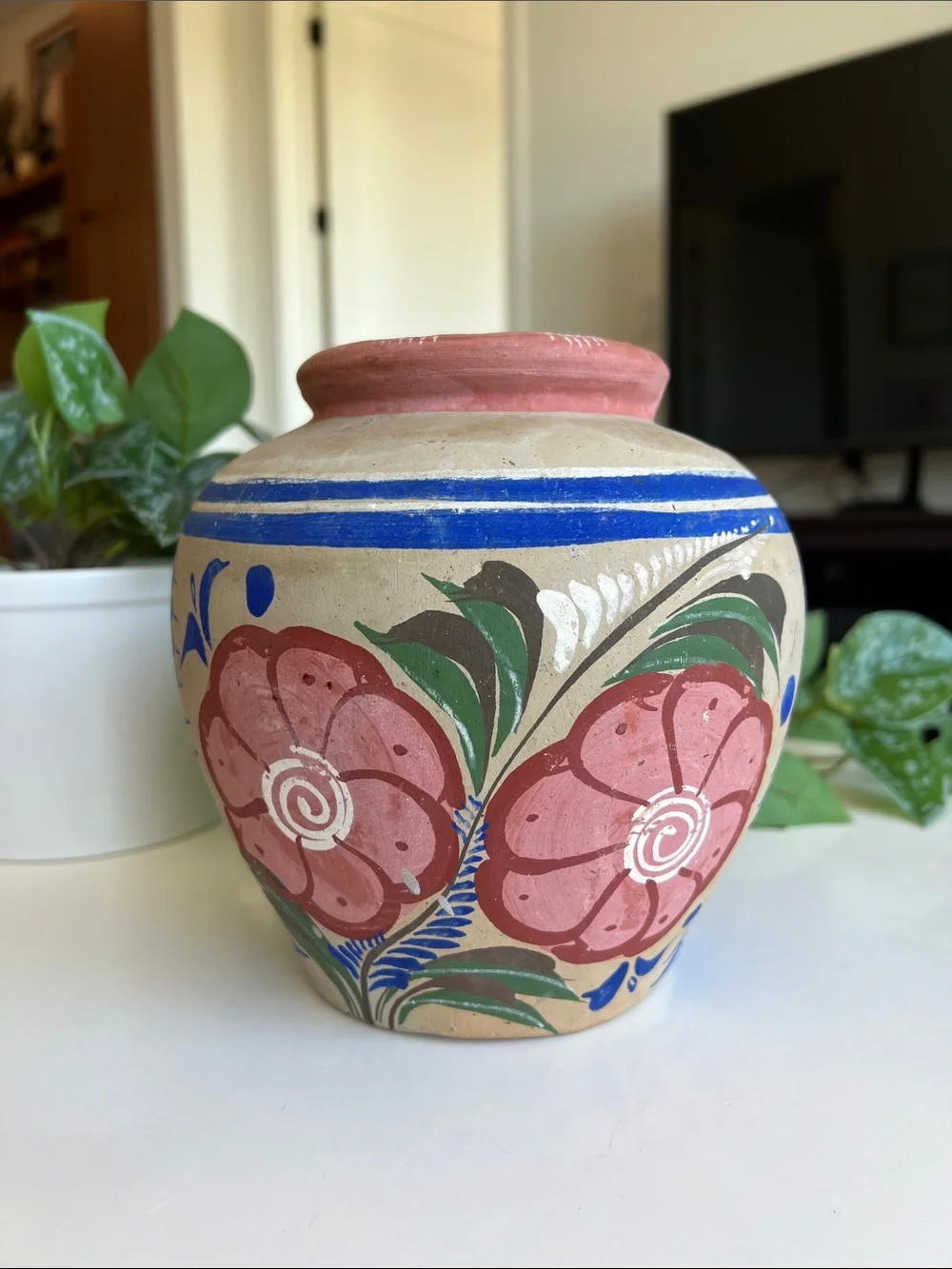 Vintage Mexican Pottery Vase Floral Handmade - Picture 6 of 14